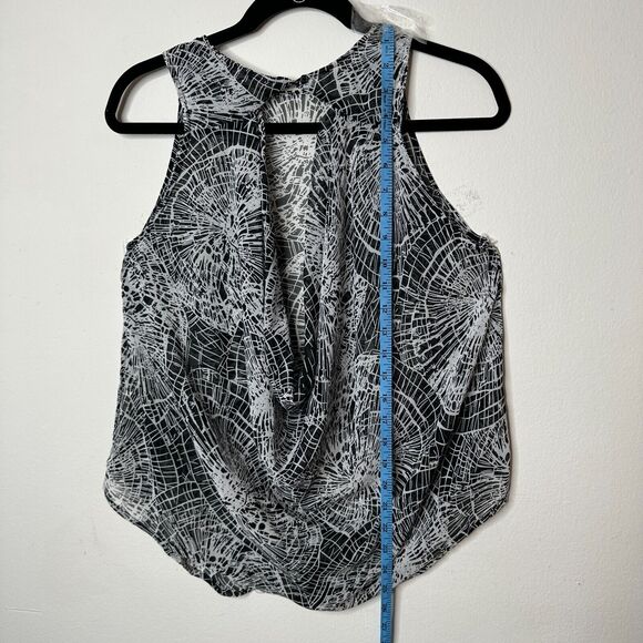 Ovi Black & White Wood Circle Design Keyhole Draped Back Sleeveless Blouse Small - Picture 9 of 11